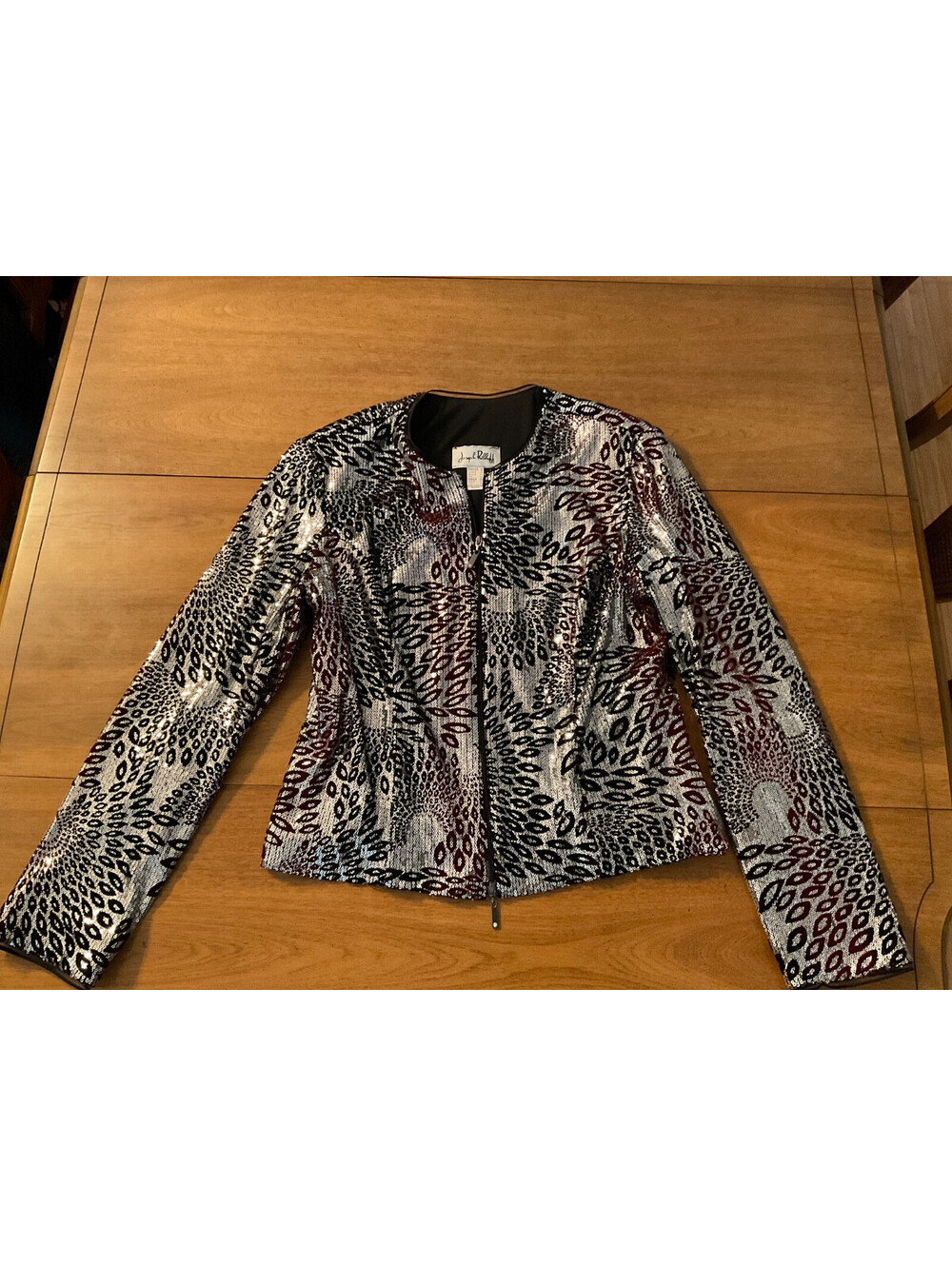 Joseph Ribkoff Artsy Geometric Sequined Ruched Dual Zip Jacket Size 12